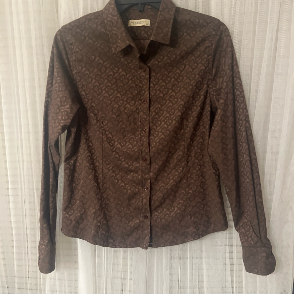Burberry Brown Patterned Button-Down Shirt